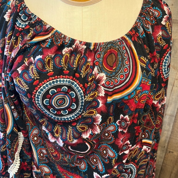 LADIES WOMENS PLUS SIZE 2X/3X TOP SHIRT BLOUSE MULTI PRINT RED GREEN BLACK - Picture 2 of 9